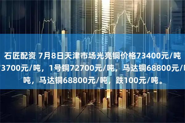 石匠配资 7月8日天津市场光亮铜价格73400元/吨，低压缆粗价格73700元/吨，1号铜72700元/吨，马达铜68800元/吨，跌100元/吨。